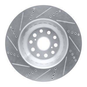Lexus LS600h Brake Rotor (1) - Left Front - R1 Concepts - Drilled & Slotted - Silver - `07-`23